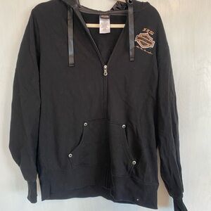 Harley Davison Black Zip-Up Hoodie with Logo